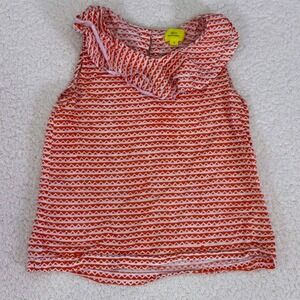 Roller Rabbit Kids Orange White Geometric Triangle Ruffle Collar Cotton Top 12